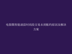 电银微智能凌晨时间段交易未到账的原因及解决方案